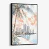 01 - Framed Miami Florida Sunset Watercolor Canvas Print - Vertical - Main.jpg