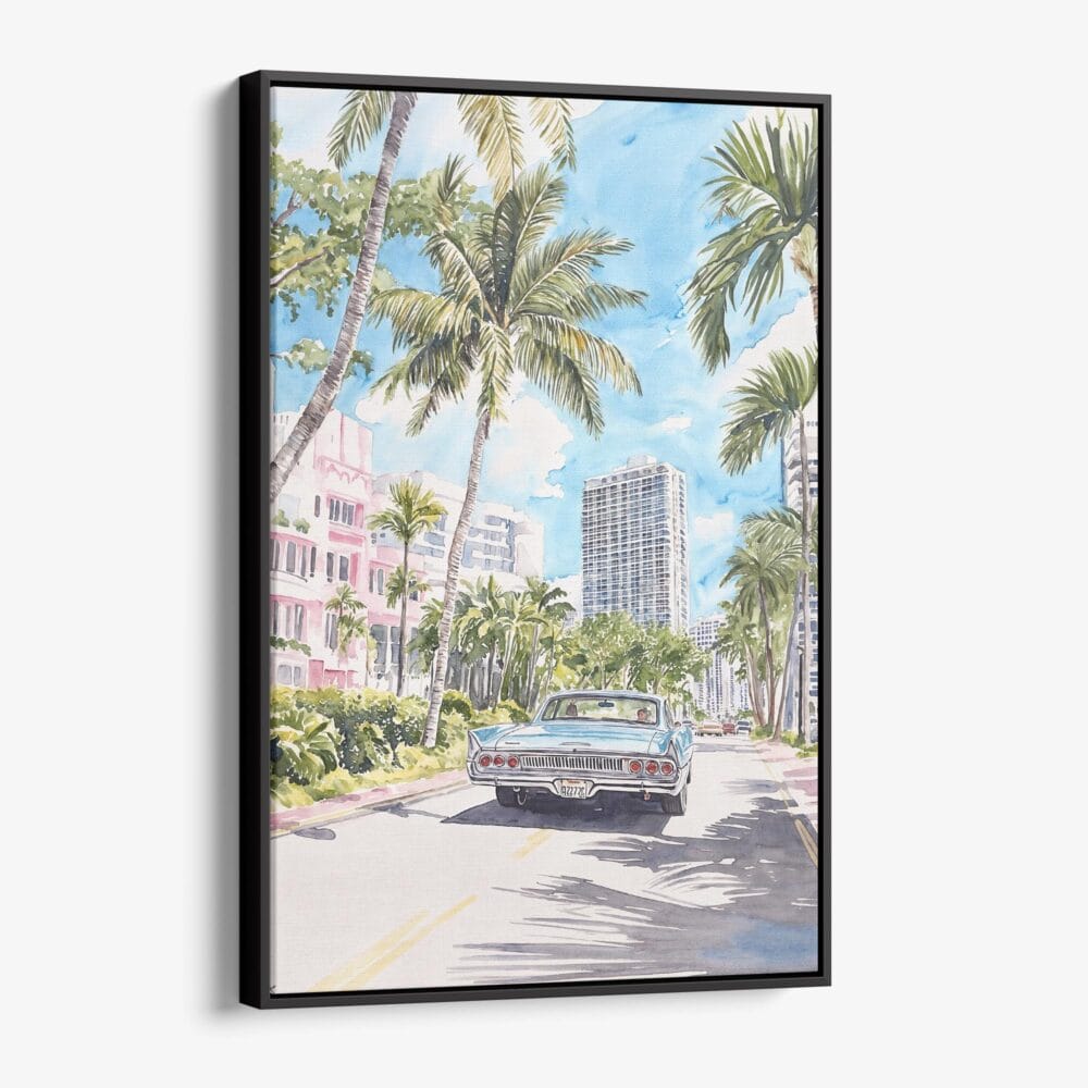 01 - Framed Miami Watercolor Canvas Print - Vertical - Main.jpg 01 - Framed Miami Watercolor Canvas Print - Vertical - Main.jpg
