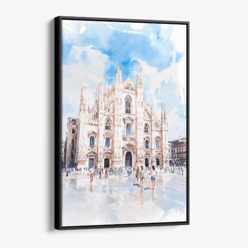 01 - Framed Milano Italy Watercolor Canvas Print - Vertical - Main.jpg