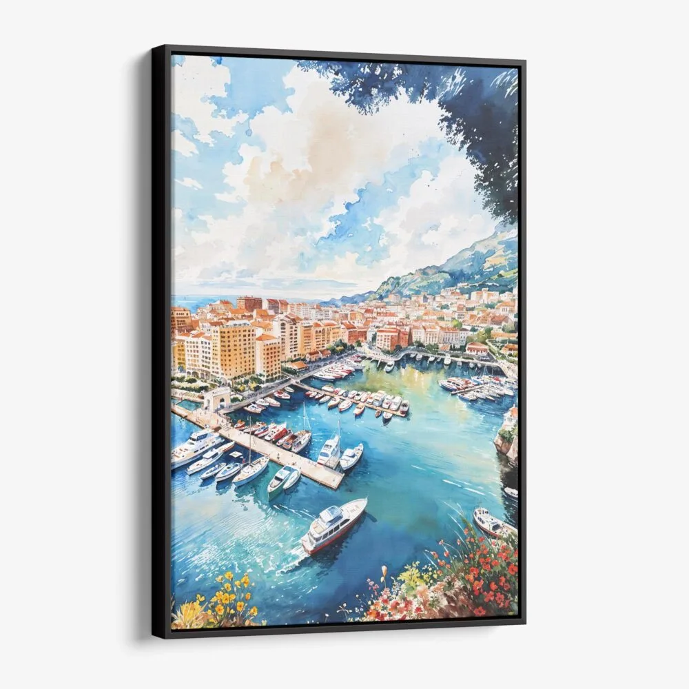 01 - Framed Monaco France Watercolor Canvas Print - Vertical - Main.jpg