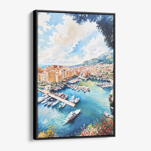 01 - Framed Monaco France Watercolor Canvas Print - Vertical - Main.jpg