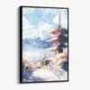 01 - Framed Mount Fuji and Pagoda Watercolor Canvas Print - Vertical - Main.jpg