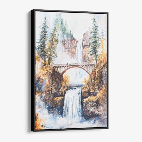 01 - Framed Multnomah Falls Watercolor Canvas Print - Vertical - Main.jpg