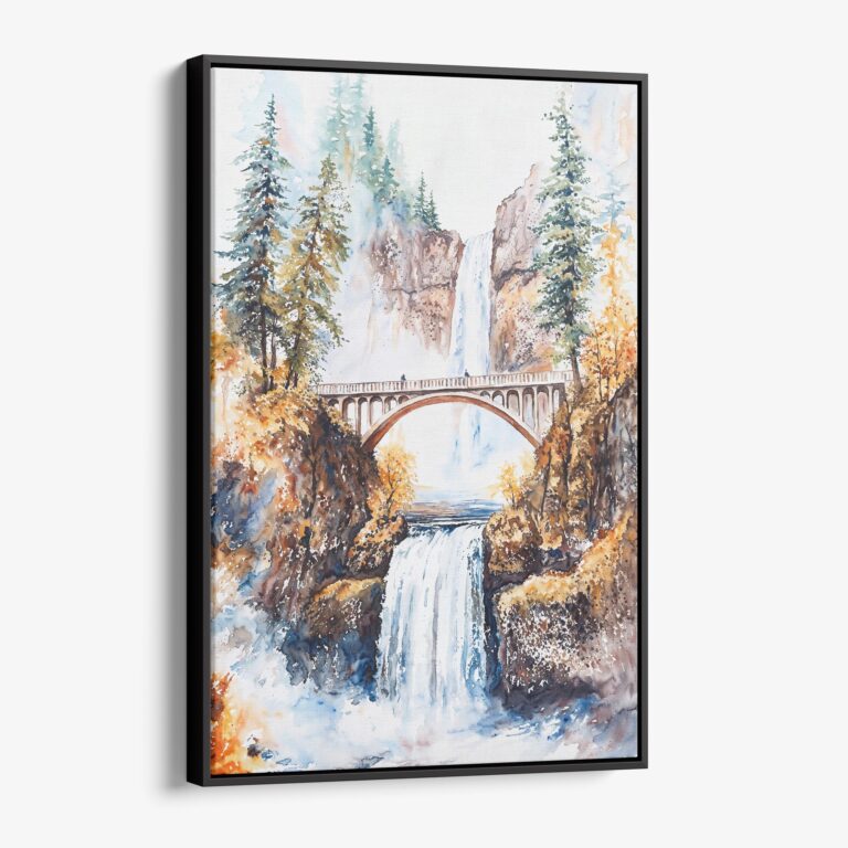 01 - Framed Multnomah Falls Watercolor Canvas Print - Vertical - Main.jpg