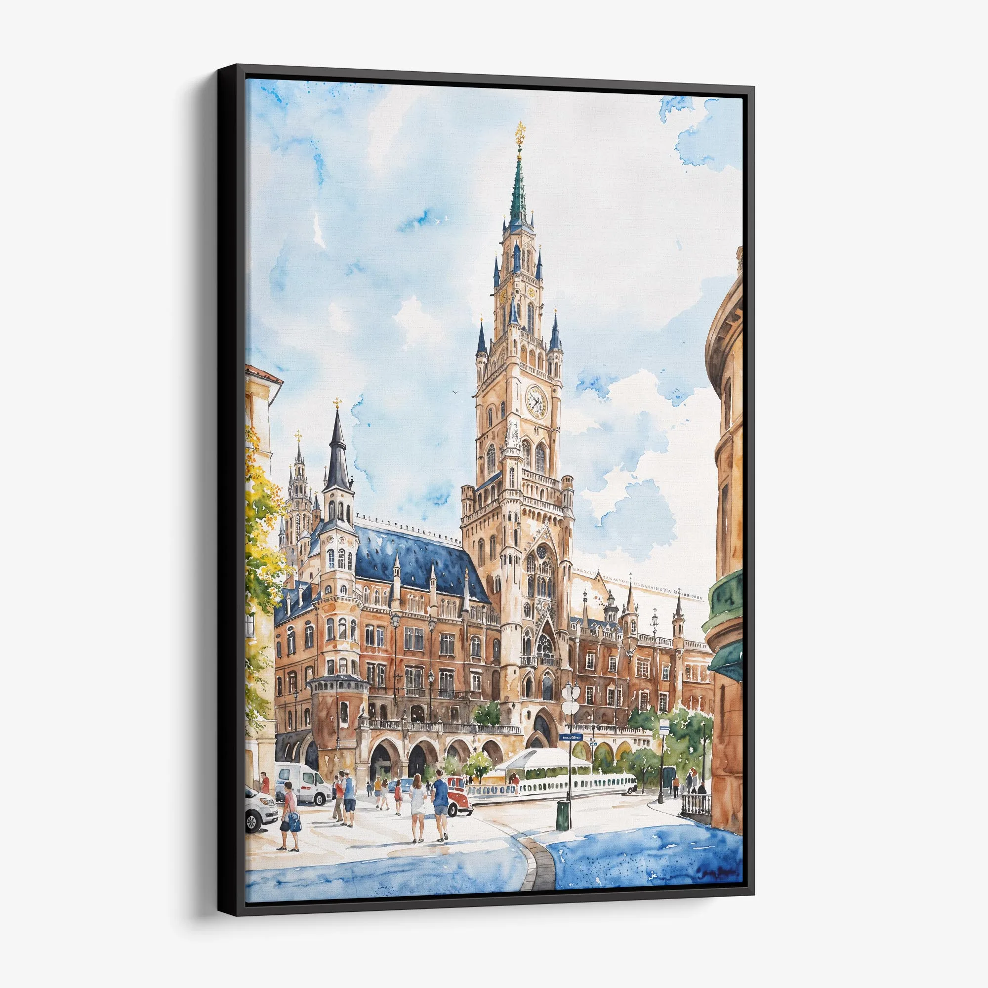Munich Marienplatz Watercolor Canvas Print – Beautiful Cityscape Wall Art