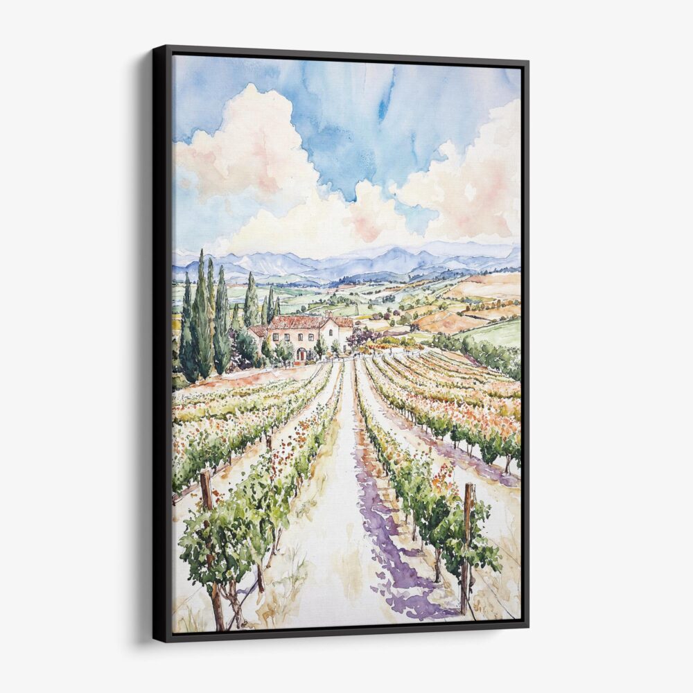 01 - Framed Napa Valley Vineyard Watercolor Canvas Print - Vertical - Main.jpg