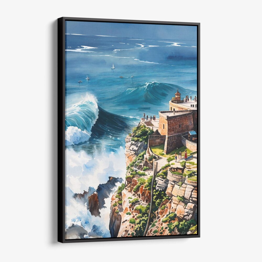 01 - Framed Nazare Portugal Watercolor Canvas Print - Vertical - Main.jpg