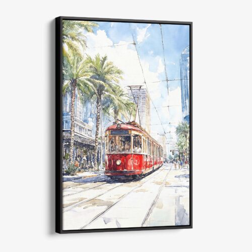 01 - Framed New Orleans Canal Street Watercolor Canvas Print - Vertical - Main.jpg