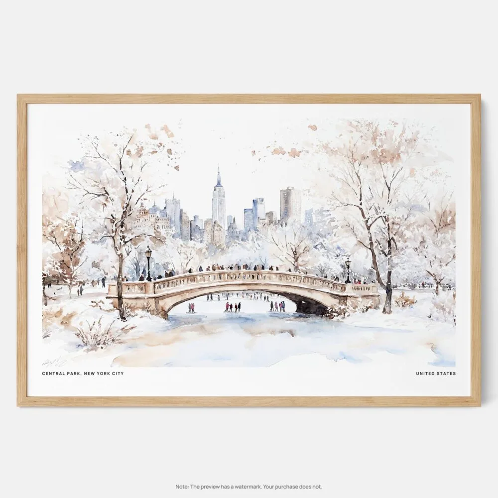 01 - Framed New York Central Park in Winter Watercolor - Horizontal Art Print - Main.jpg 01 - Framed New York Central Park in Winter Watercolor - Horizontal Art Print - Main.jpg