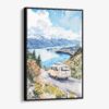 01 - Framed New Zealand Queenstown Watercolor Canvas Print - Vertical - Main.jpg