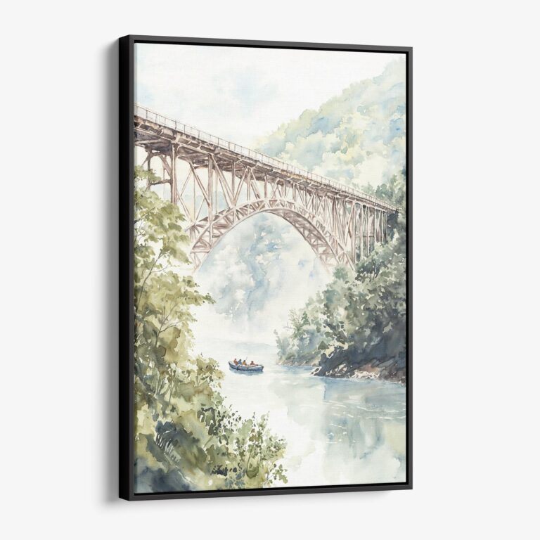 01 - Framed New river gorge Bridge Watercolor Canvas Print - Vertical - Main.jpg
