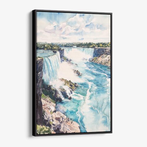 01 - Framed Niagara Falls Watercolor Canvas Print - Vertical - Main.jpg
