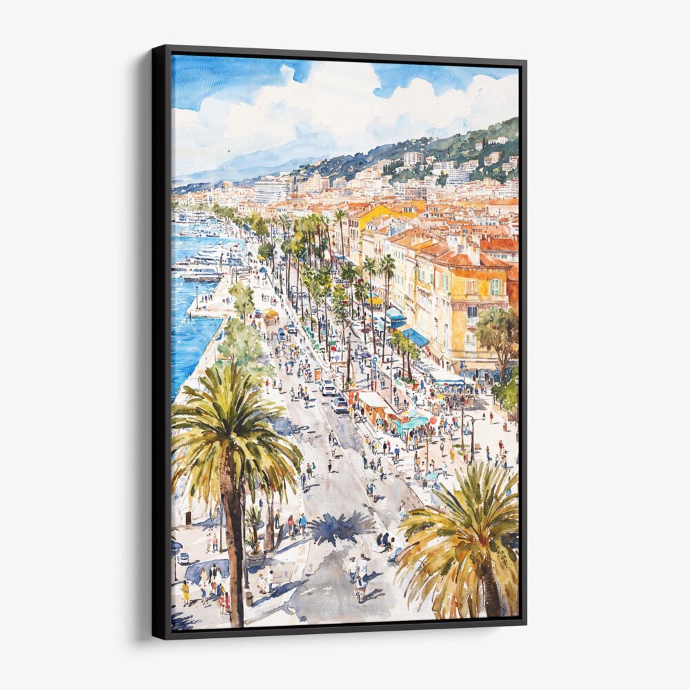 01 - Framed Nice French Riviera Watercolor Canvas Print - Vertical - Main.jpg 01 - Framed Nice French Riviera Watercolor Canvas Print - Vertical - Main.jpg