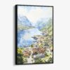 01 - Framed Norwegian Fjords Watercolor Canvas Print - Vertical - Main.jpg