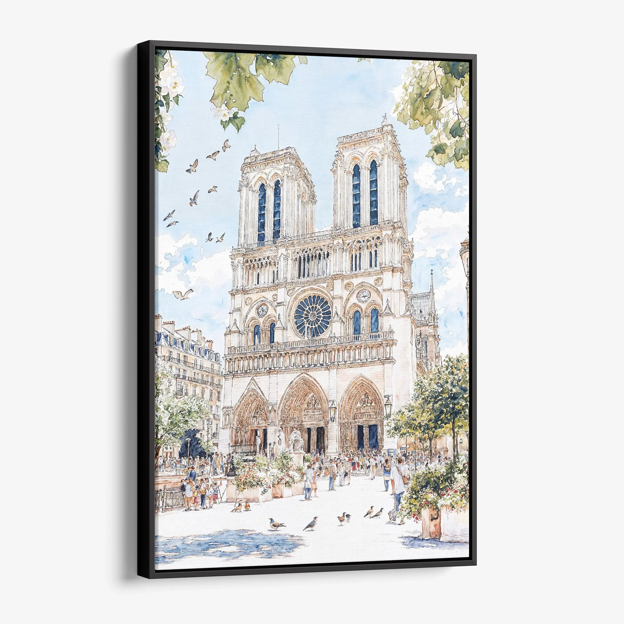 Notre Dame Watercolor Canvas Print – Elegant Architectural Wall Art