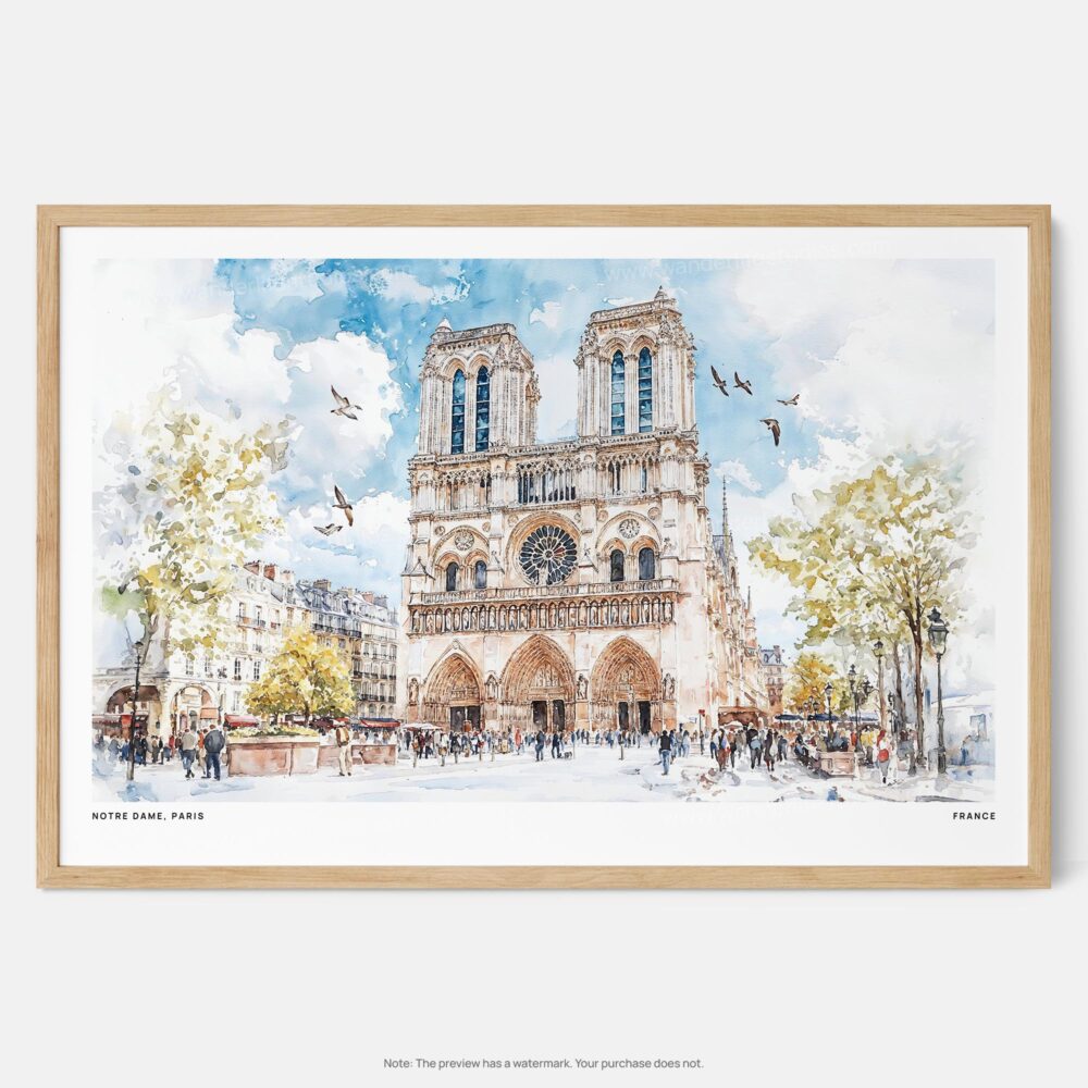 01 - Framed Notre Dame Watercolor - Horizontal Art Print - Main.jpg