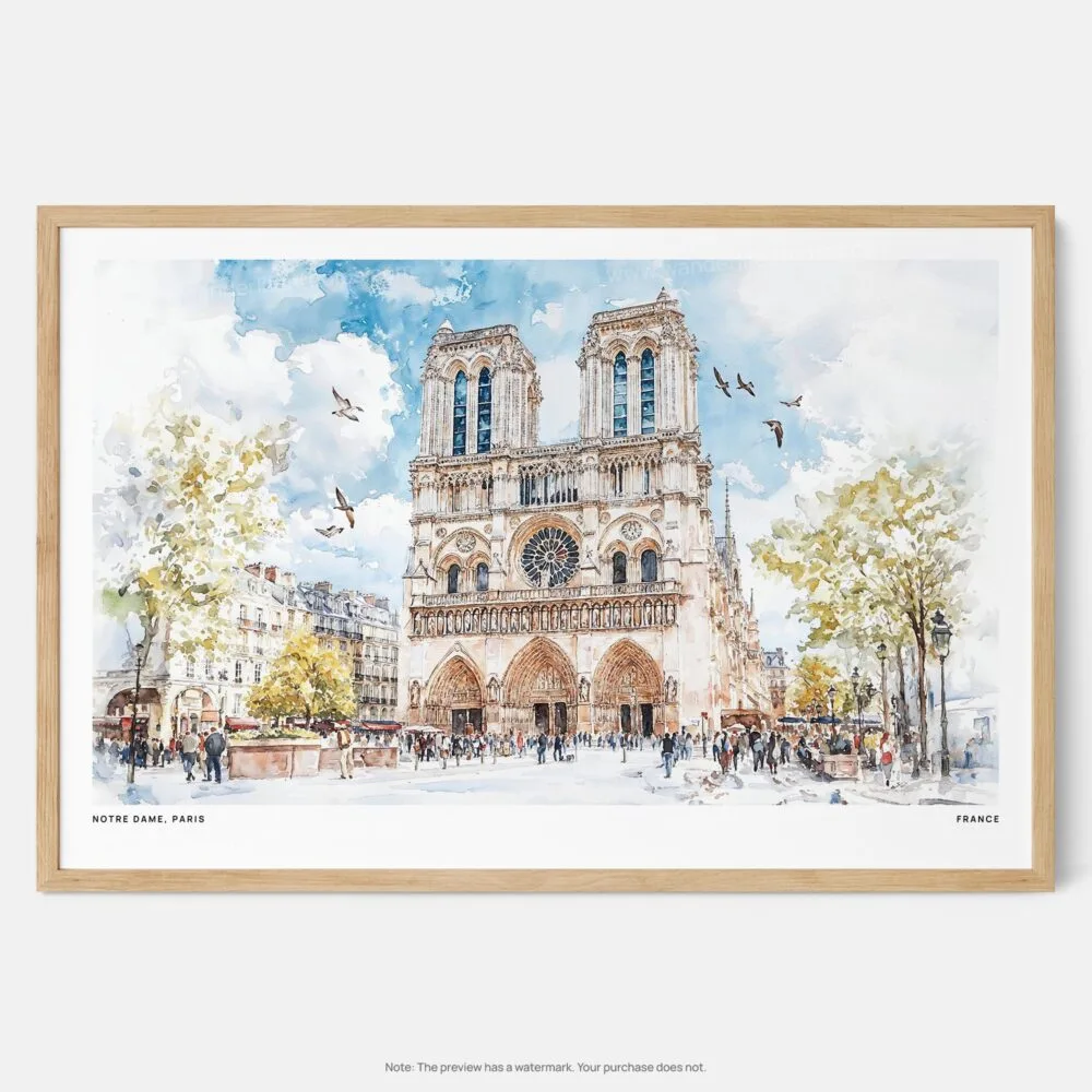 01 - Framed Notre Dame Watercolor - Horizontal Art Print - Main.jpg 01 - Framed Notre Dame Watercolor - Horizontal Art Print - Main.jpg
