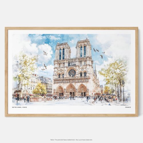 01 - Framed Notre Dame Watercolor - Horizontal Art Print - Main.jpg