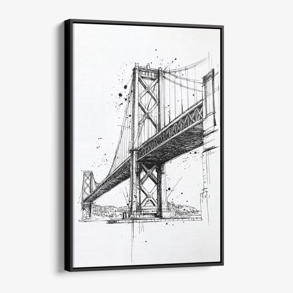 01 - Framed Oakland Bridge - Pencil Drawing Canvas Print - Vertical - Main.jpg