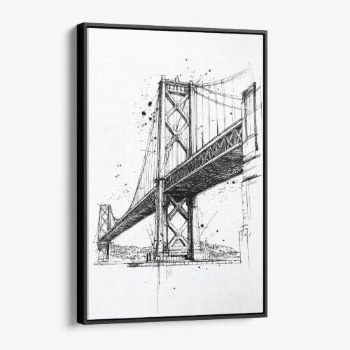 01 - Framed Oakland Bridge - Pencil Drawing Canvas Print - Vertical - Main.jpg