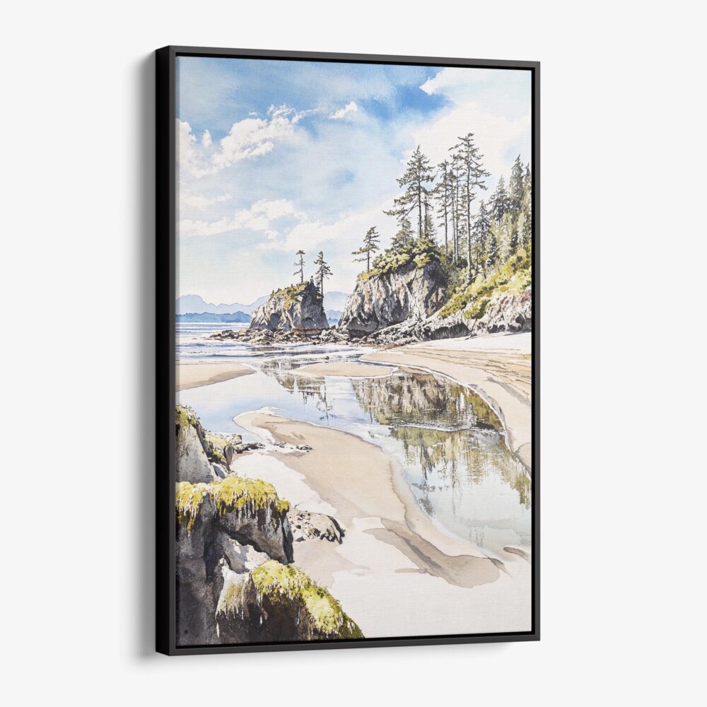 01 - Framed Olympic National Park Rialto Beach Watercolor Canvas Print - Vertical - Main.jpg
