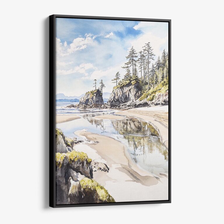 01 - Framed Olympic National Park Rialto Beach Watercolor Canvas Print - Vertical - Main.jpg