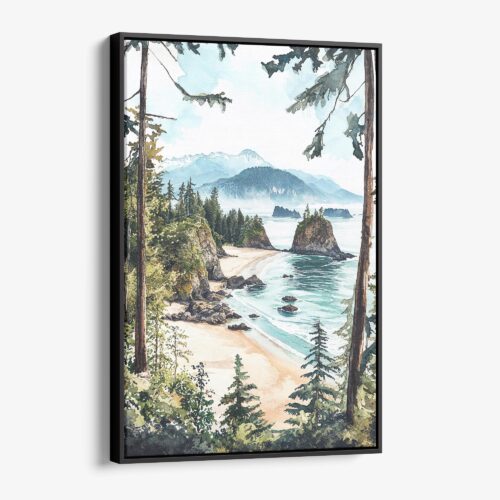 01 - Framed Olympic National Park Watercolor Canvas Print - Vertical - Main.jpg