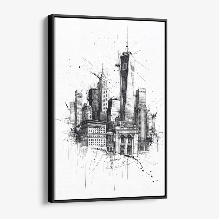 01 - Framed One World Trade Center - Pencil Drawimg Canvas Print - Vertical - Main.jpg
