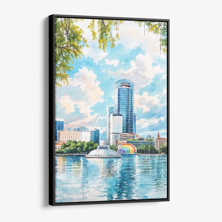 01 - Framed Orlando Florida Watercolor Canvas Print - Vertical - Main.jpg