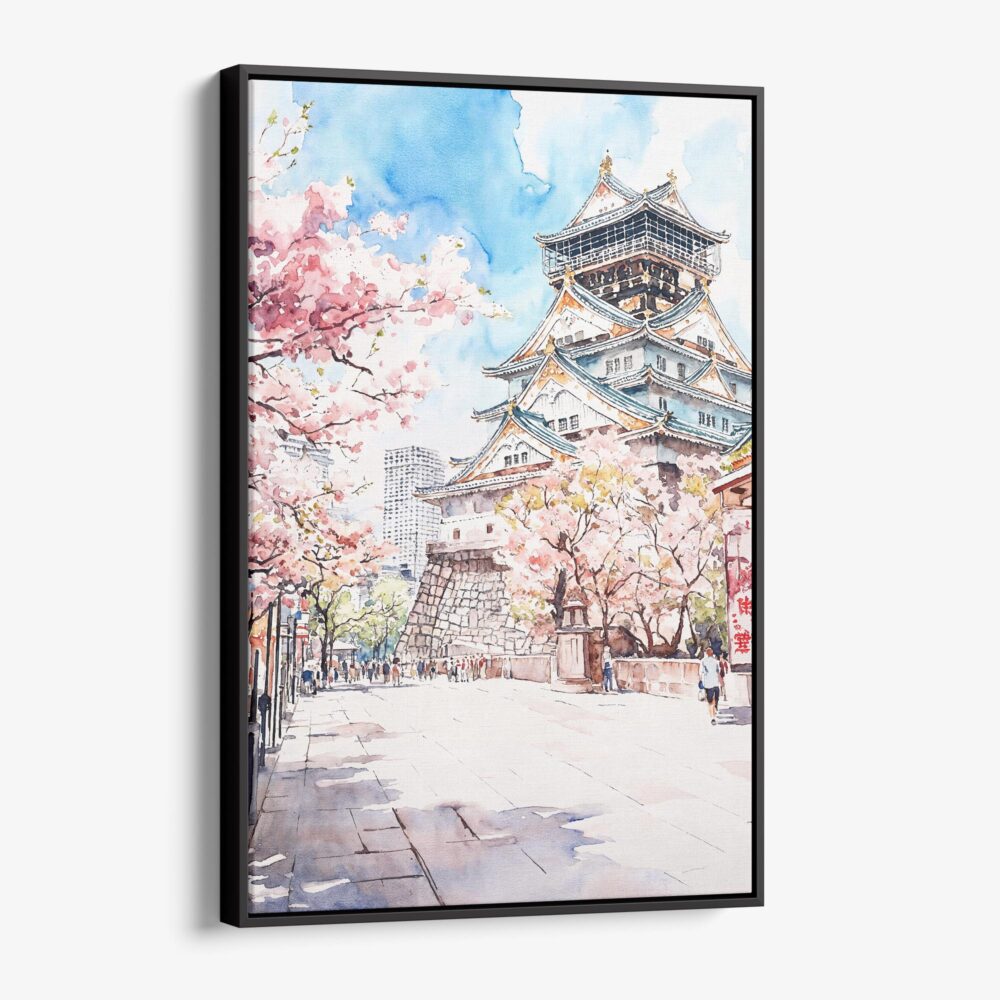 01 - Framed Osaka Castle Japan - Watercolor Canvas Print - Vertical - Main.jpg 01 - Framed Osaka Castle Japan - Watercolor Canvas Print - Vertical - Main.jpg