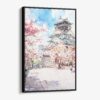01 - Framed Osaka Castle Japan - Watercolor Canvas Print - Vertical - Main.jpg