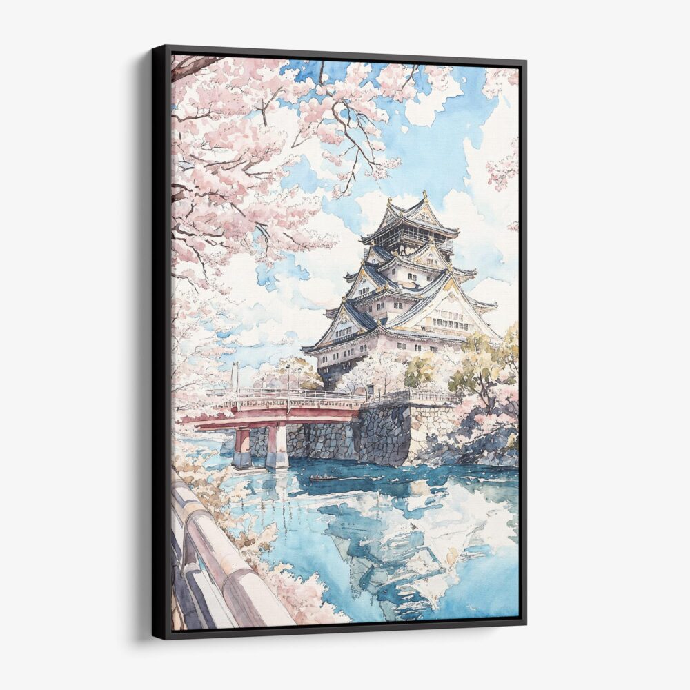 01 - Framed Osaka Japan - Watercolor Canvas Print - Vertical - Main.jpg