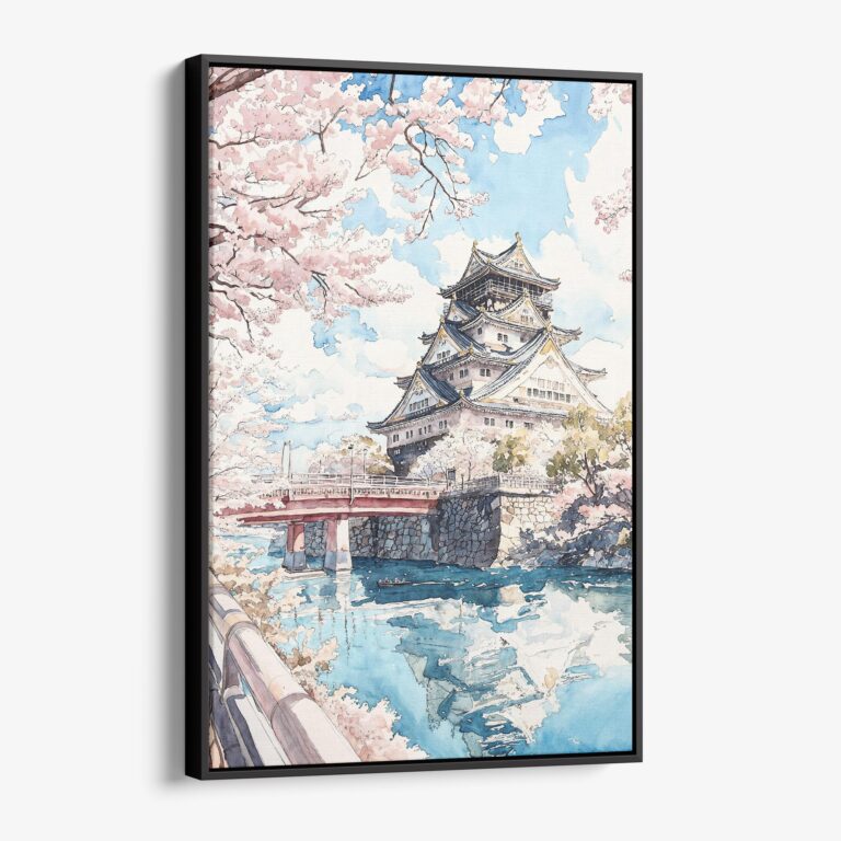 01 - Framed Osaka Japan - Watercolor Canvas Print - Vertical - Main.jpg
