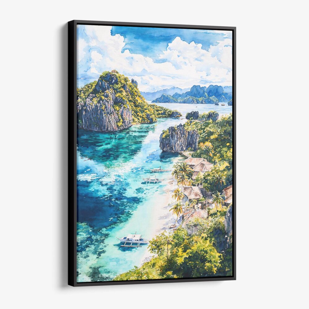 01 - Framed Palawan Philippines Watercolor Canvas Print - Vertical - Main.jpg