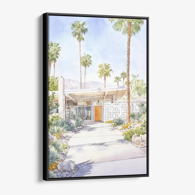 01 - Framed Palm Springs California Watercolor Canvas Print - Vertical - Main.jpg