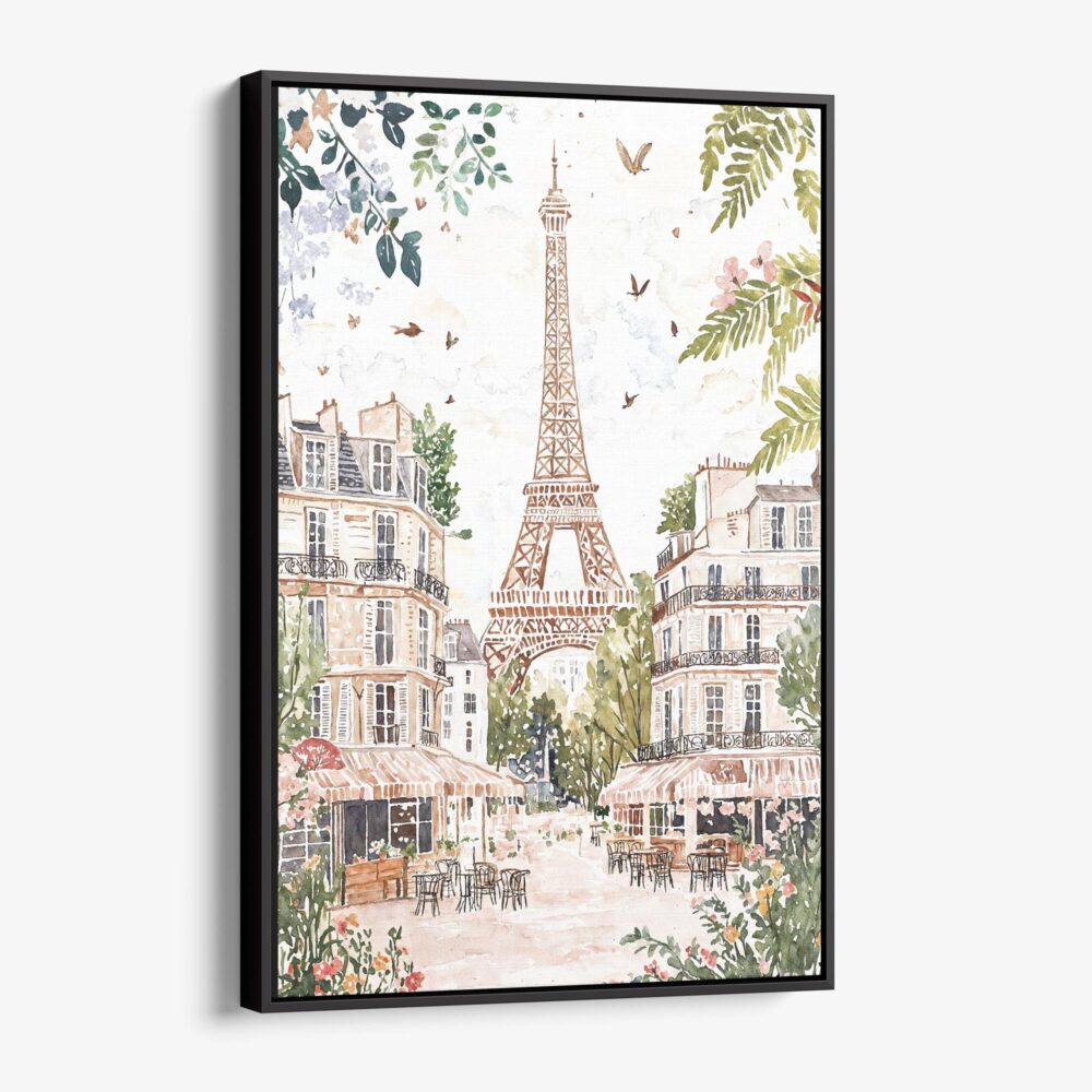 01 - Framed Paris Eiffel Tower Soft Watercolor Canvas Print - Vertical - Main.jpg