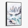 01 - Framed Patagonia Torres Del Paine Watercolor Canvas Print - Vertical - Main.jpg