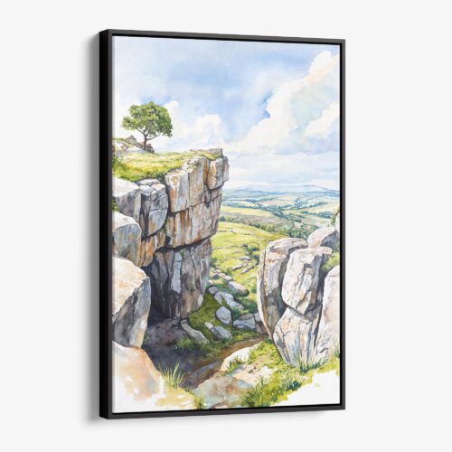 01 - Framed Peak District England Watercolor Canvas Print - Vertical - Main.jpg