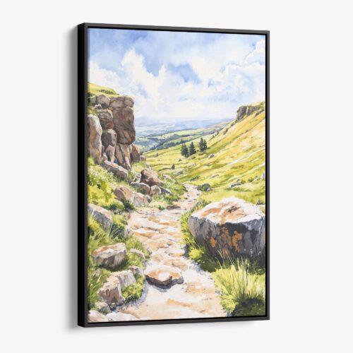 01 - Framed Peak District Watercolor Canvas Print - Vertical - Main.jpg