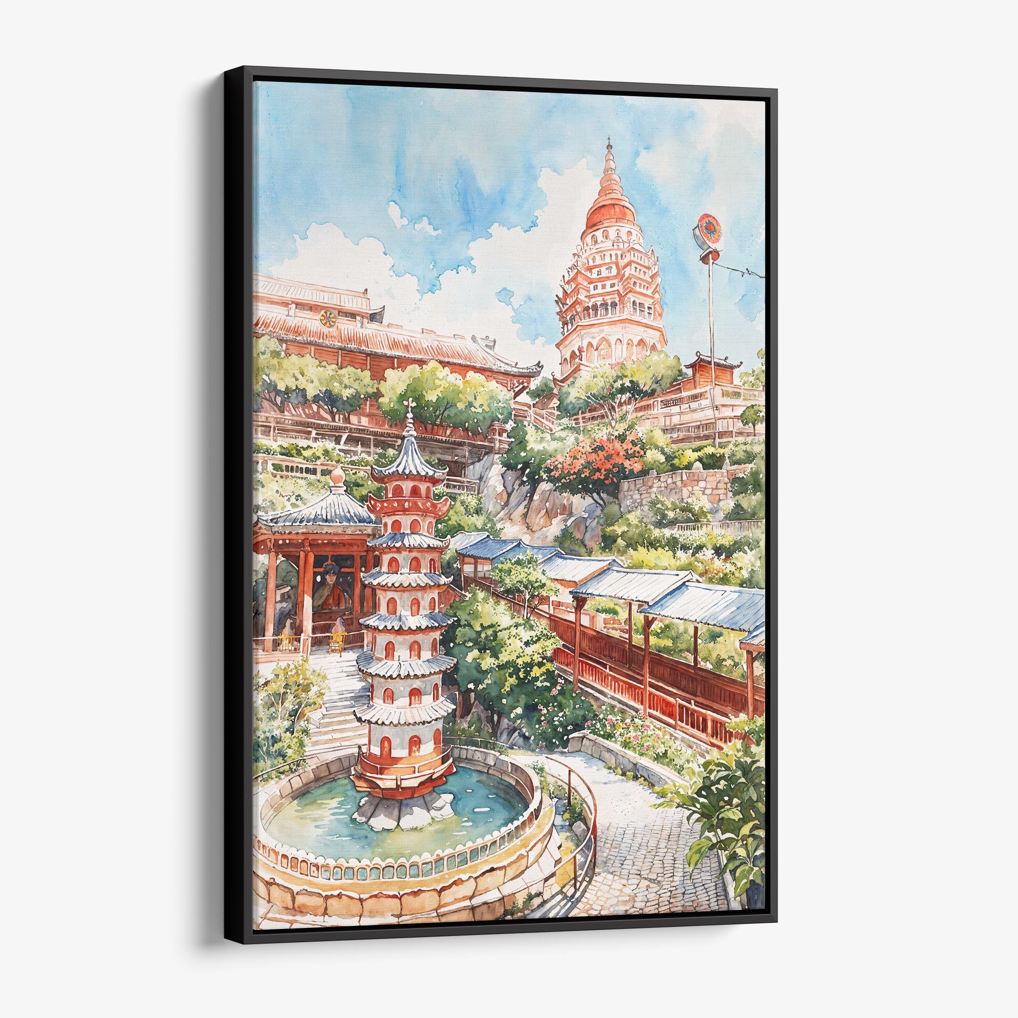 Penang Malaysia Watercolor Canvas Print - Vibrant Cultural Landscape 3 Penang Malaysia Watercolor Canvas Print – Vibrant Cultural Landscape