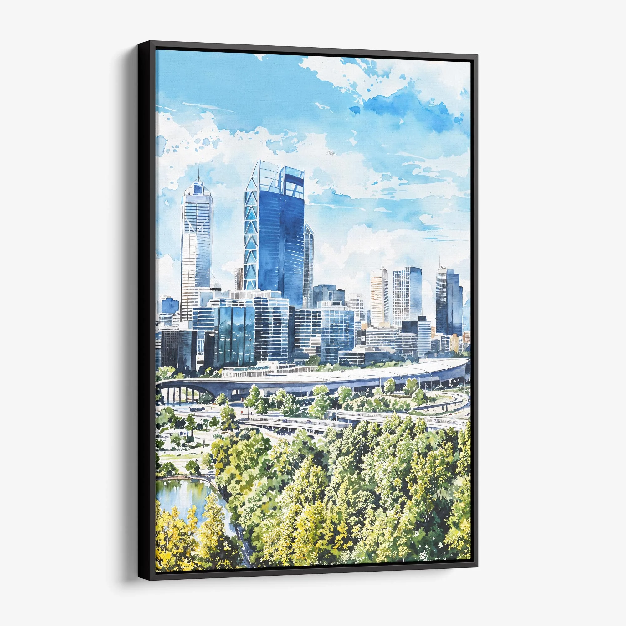 Perth Australia Watercolor Canvas Print – City Skyline Wall Art