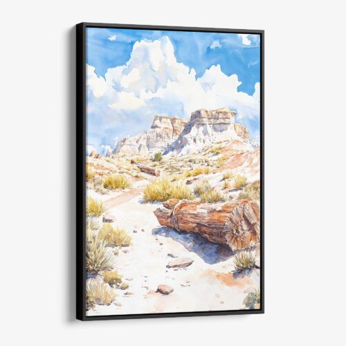01 - Framed Petrified Forest National Park Watercolor Canvas Print - Vertical - Main.jpg