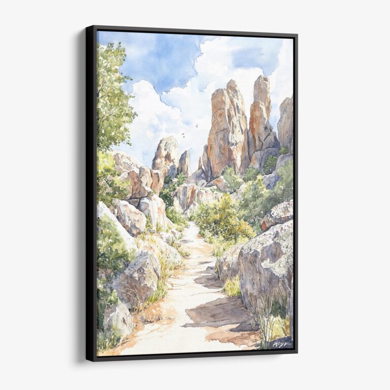 01 - Framed Pinnacles National Park California Watercolor Canvas Print - Vertical - Main.jpg