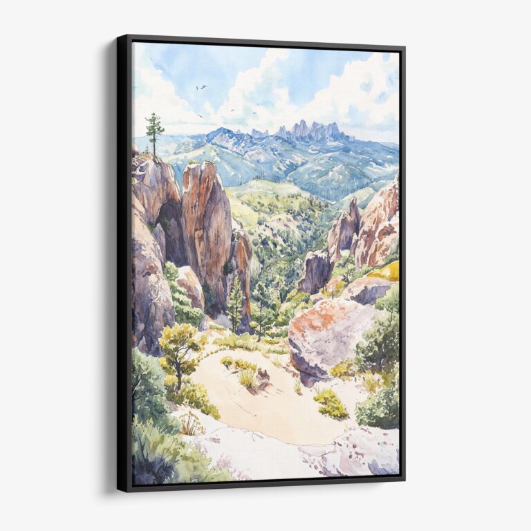 01 - Framed Pinnacles National Park Watercolor Canvas Print - Vertical - Main.jpg