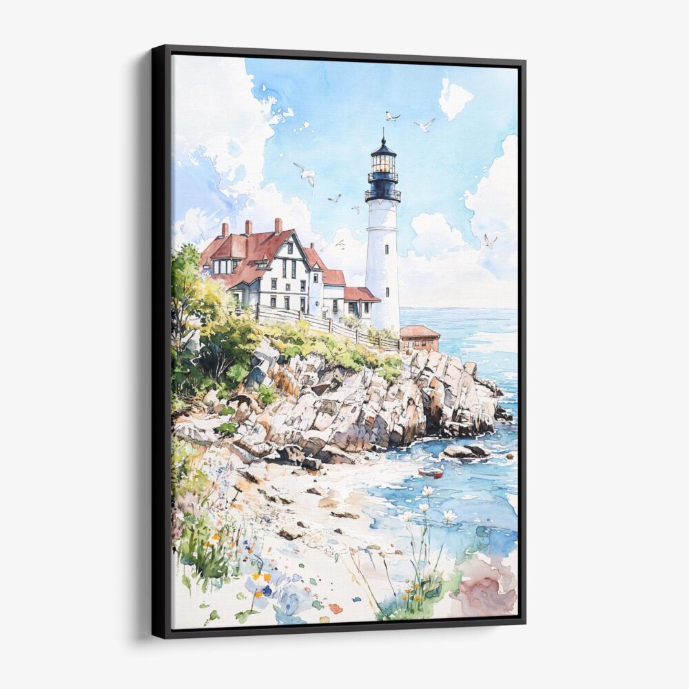 01 - Framed Portland Maine Watercolor Canvas Print - Vertical - Main.jpg 01 - Framed Portland Maine Watercolor Canvas Print - Vertical - Main.jpg