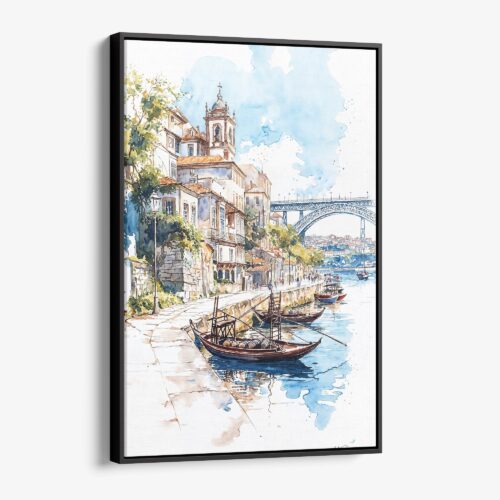 01 - Framed Porto 2 - Watercolor Canvas Print - Vertical - Main.jpg