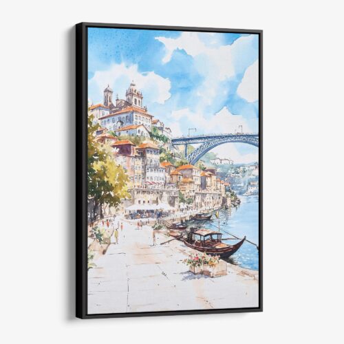 01 - Framed Porto Ribeira Watercolor Canvas Print - Vertical - Main.jpg