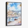 01 - Framed Porto Ribeira with Dom Luis Bridge Watercolor Canvas Print - Vertical - Main.jpg