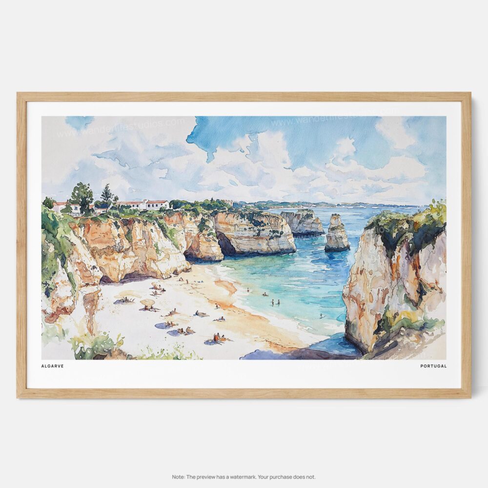 01 - Framed Portugal Algarve Watercolor - Horizontal Art Print - Main.jpg 01 - Framed Portugal Algarve Watercolor - Horizontal Art Print - Main.jpg