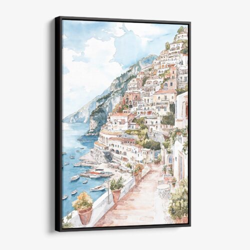 01 - Framed Positano - Watercolor Canvas Print - Vertical - Main.jpg